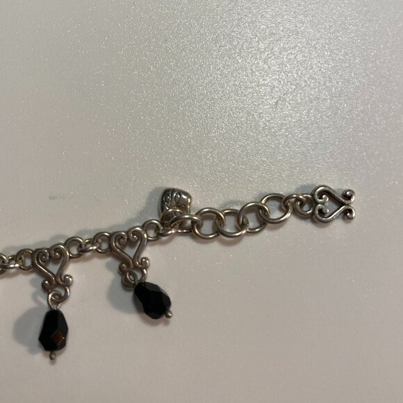 RETIRED Brighton Silver Hearts Black Beaded Bracelet with Faceted Crystal Charms - Picture 5 of 6